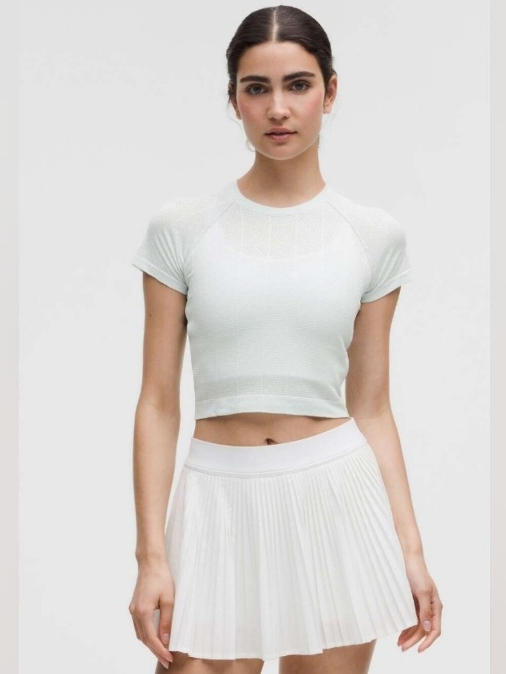 Lululemon Swiftly Pointelle Cropped Short-Sleeve ShirtHerringbone Dot Ocean Air